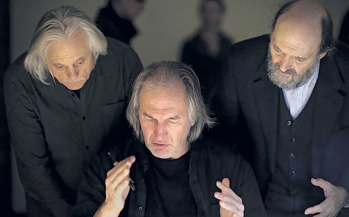 Manfred Eicher, Tõnu Kaljuste und Arvo Pärt; photo: Kaupo Kikkas